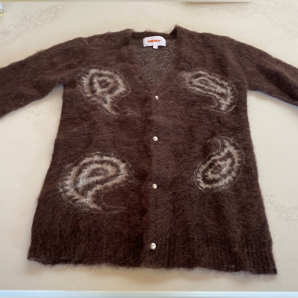 CHECKS paisley mohair cardigan NEW NWT men’s Small cocoa brown